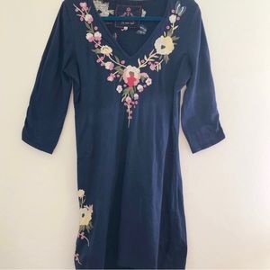 Johnny Was navy blue embroidered dress